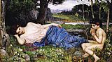 John William Waterhouse Famous Paintings - Listening to His Sweet Pipings